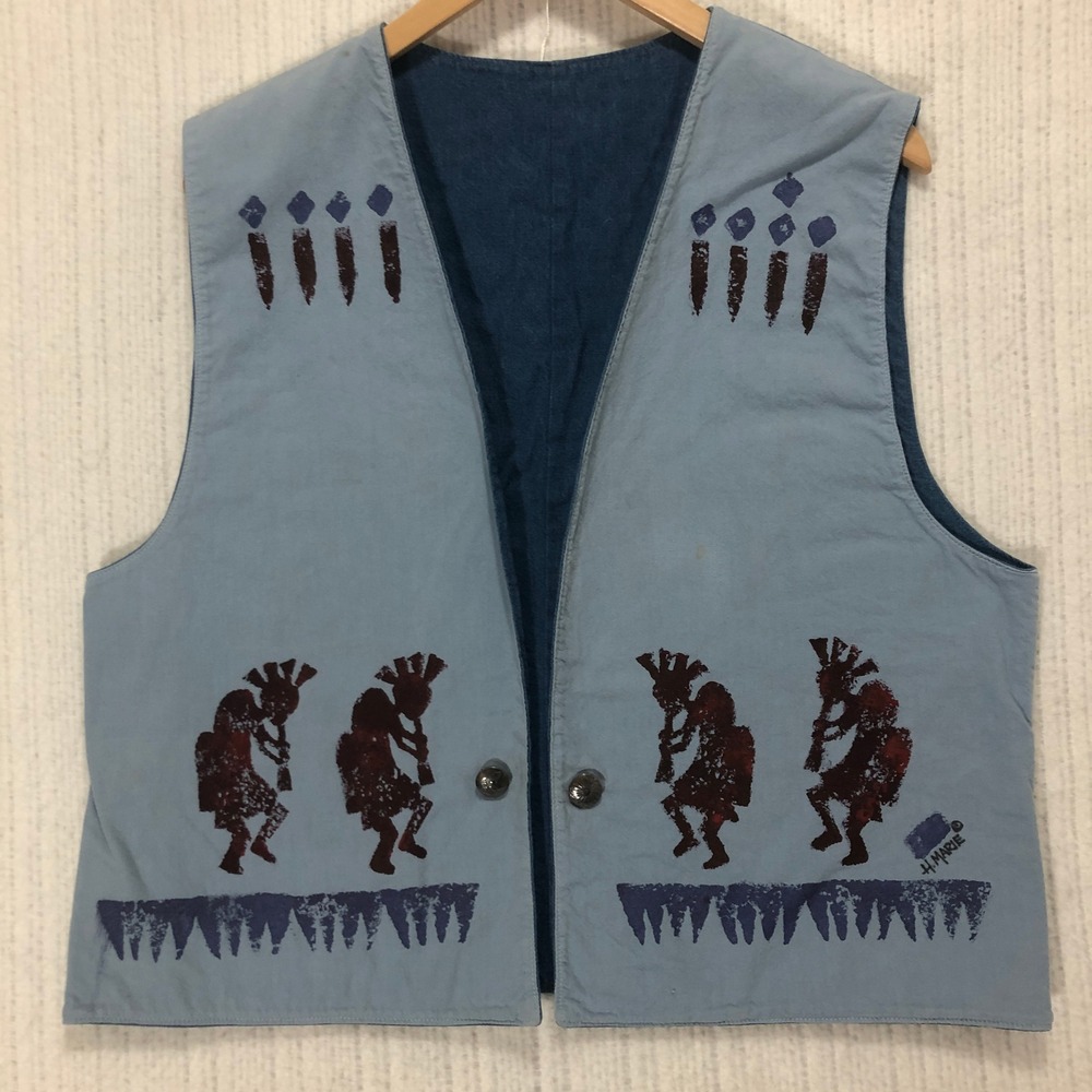H. Marie Southwestern Vest Kokopelli‎ Print Button Front Sleeveless Top